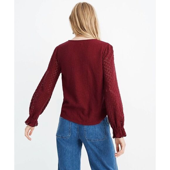 Madewell Texture & Thread Eyelet Mix Ruffle-Sleeve Top Size S green - Picture 3 of 9